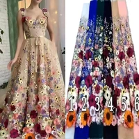 classic colorful embroidered flowers applique mesh tulle high quality dress lace fabric for sewing african nigerian evening gown