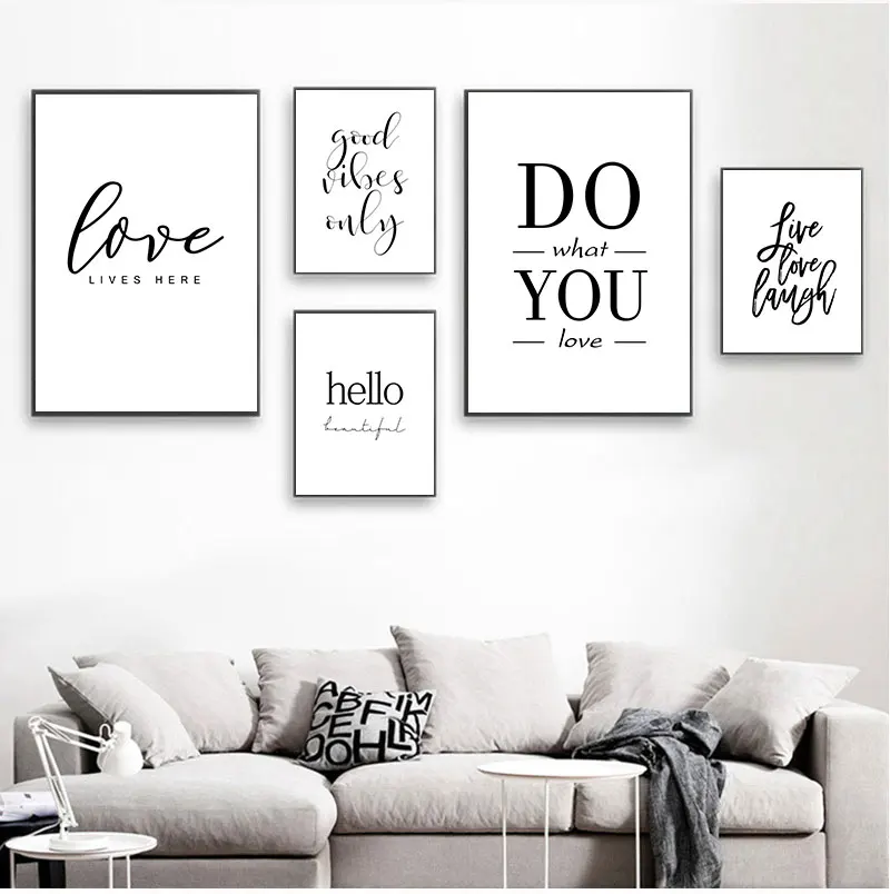 

Live Love Laugh Inspiring Quotes Wall Art Canvas Painting Black White Posters Prints For Modern Living Room Home Decor