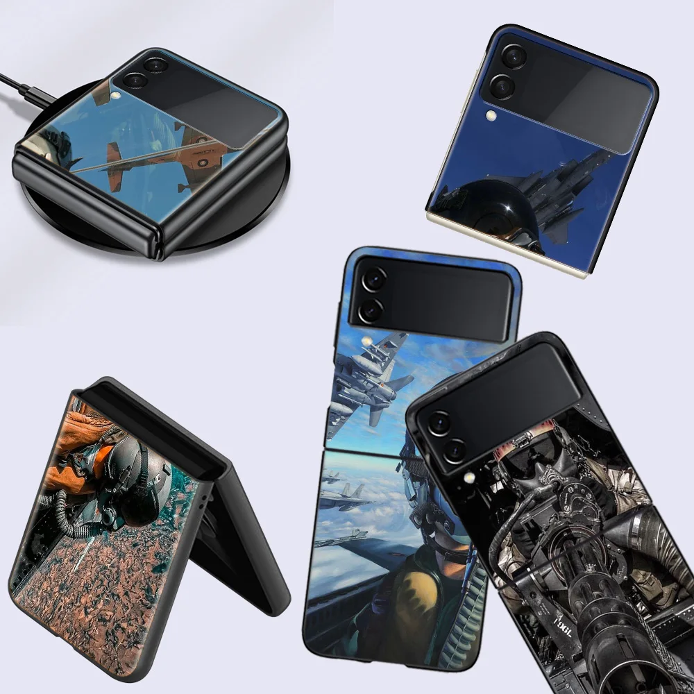 Чехол для мобильного телефона Cool Fighter Pilot Samsung Galaxy Z Flip 6 5G 5 4 3 Black Coque Hard PC Luxury Cover Fashi