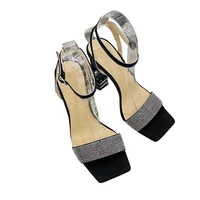 french autumn 2022 new high heel sandals half slippers 100 australian magic crystal buckle soft leather upper