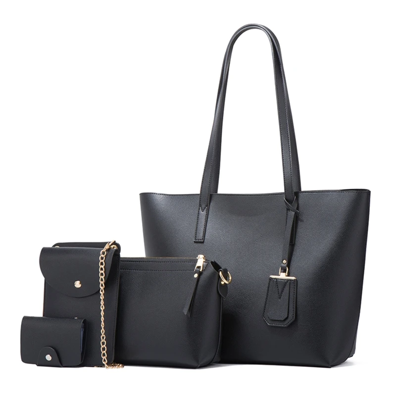 

4Pcs/Set Women Imittion Leather Large Handbag Set Casual Top Handle Tote Shoulder Bag Crossbody Pouch Satchel Purse Phone Bag
