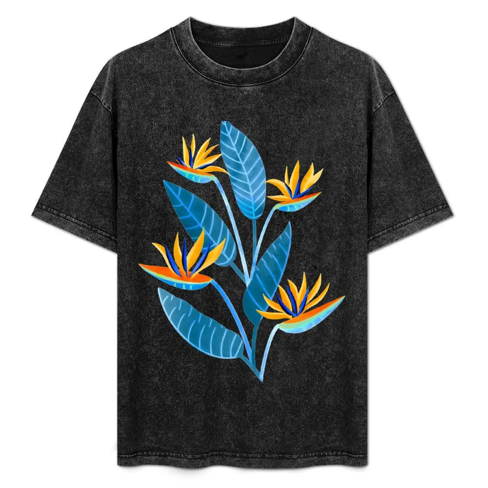 Strelitzia Flowers-кобальтовая синяя футболка футболки с прикреплением