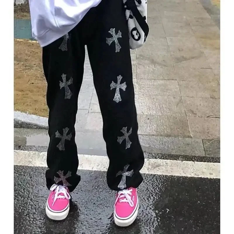 Женские черные брюки Goth Mall в стиле Харадзюку гранж эмо стразы джинсы-карго