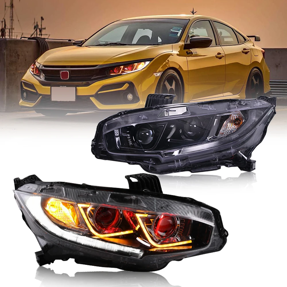 

Headlights For Honda Civic/ Hatchback 2016-2020 With Devil Eyes LED HeadLamps Assembly Car Accessories Start-up Animation