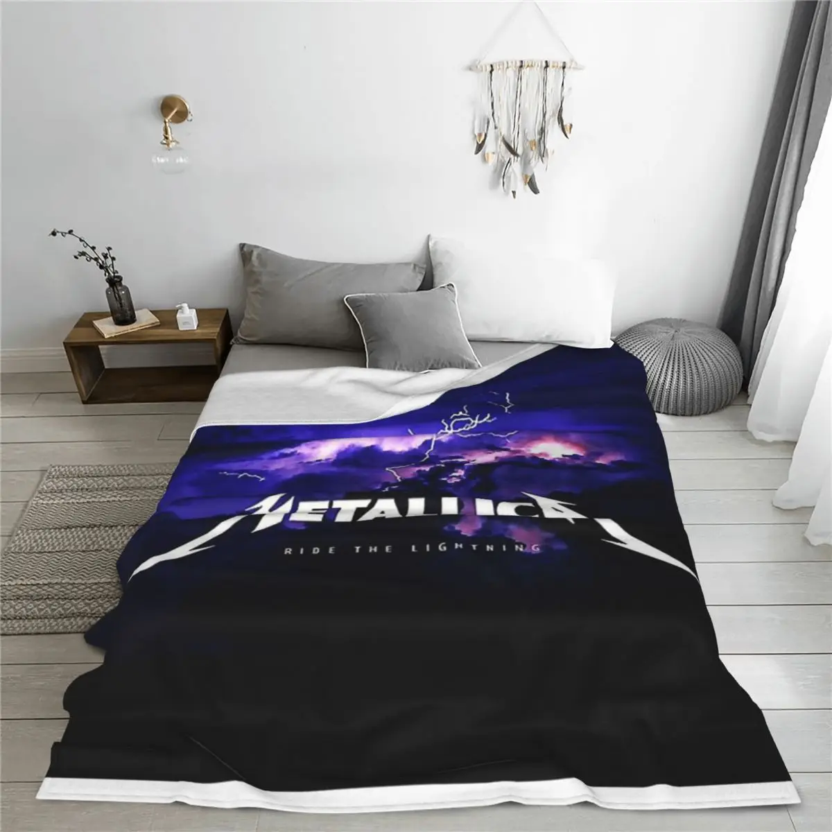 Черный металл молния Классическая футболка одеяло покрывало на кровать