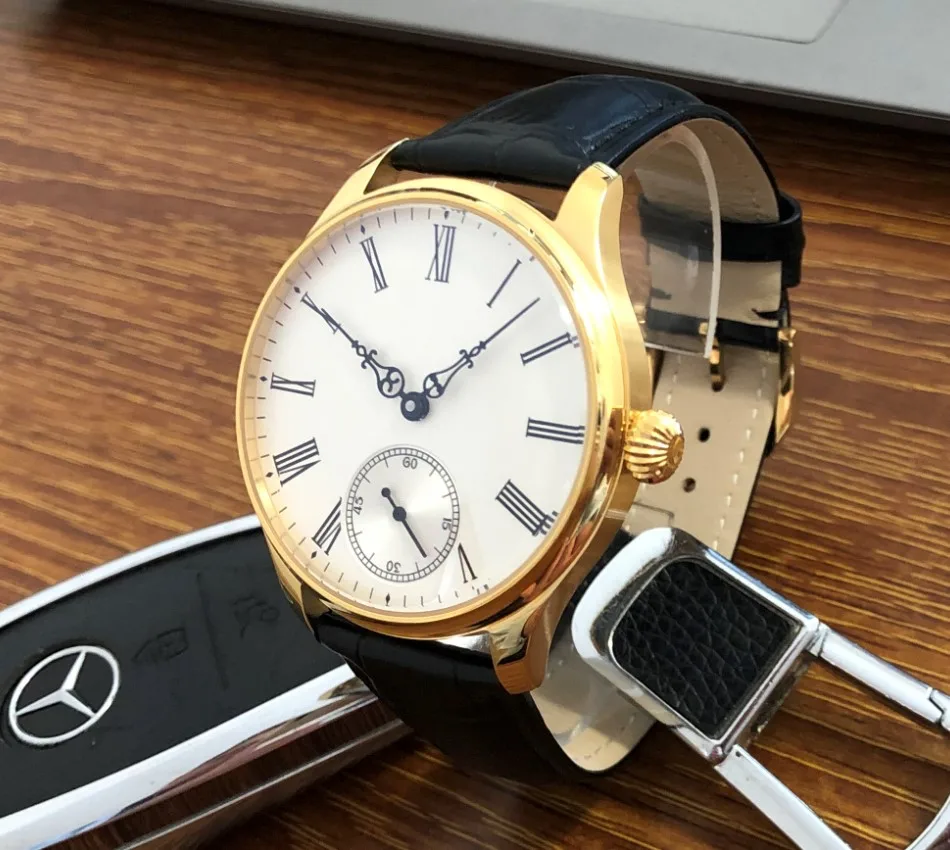 

Sapphire Crystal Or Mineral Glass 44mm No Logo White Dial Asian ETA6498 Movement Model Golden Case Men's Pilot's Watch GR59-22