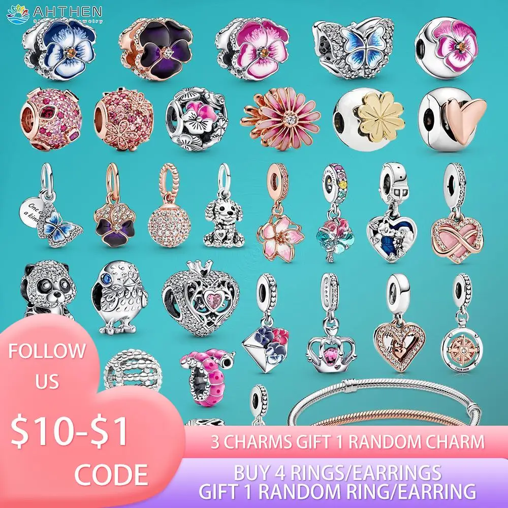 

2022 925 Sterling Silver Daisy Flower Togetherness Tree Butterfly Pansy Cherry Blossoms Charms fit Original Pandora Bracelets