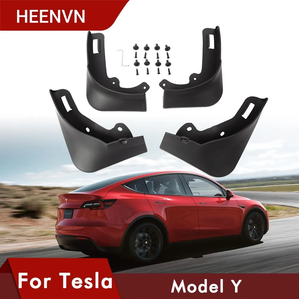 

4PCS For Tesla Model y Mud Flaps Guard Fender 2021 Front Rear Wheel Mudguard splash guards carbon fiber ABS Accessories Hot Sell