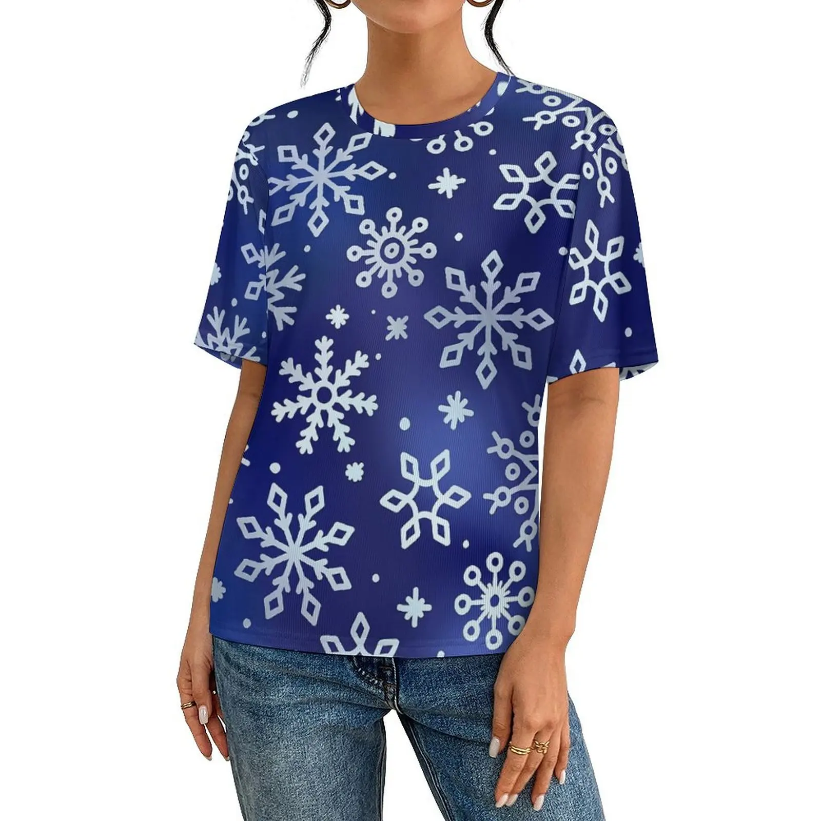 Белая футболка со снежинкой синий принт модные футболки мужская базовая пляжная
