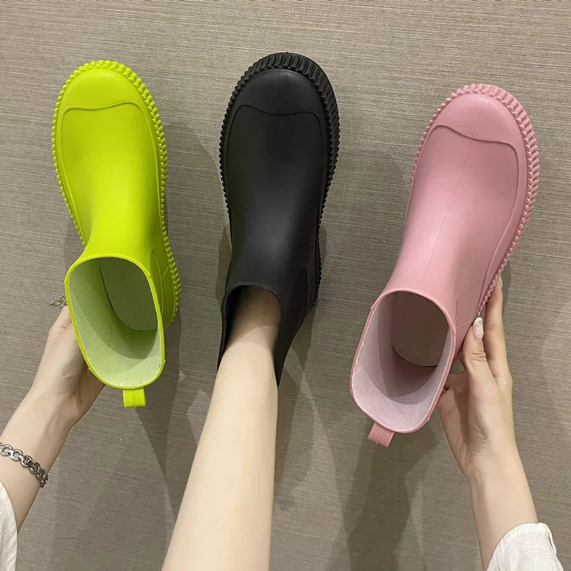 Женские Непромокаемые Ботинки Без Шнуровки Нескользящие Ботильоны На Плоском