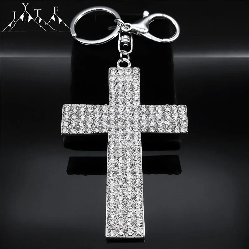 

New Shinny Cross Full Crystal Charm Key Chain Hip Hop Religious Alloy Rhinestone Keyring Fashion Bag Accessories Jewelry Gifts