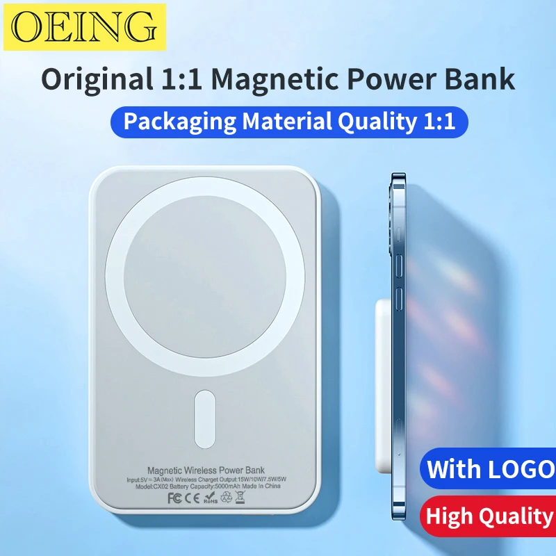 

Original 1:1 5000mAh Magnetic Wireless Power Bank Macsafe Powerbank For iPhone 12 13 14 14Pro Max Charger External Battery Pack