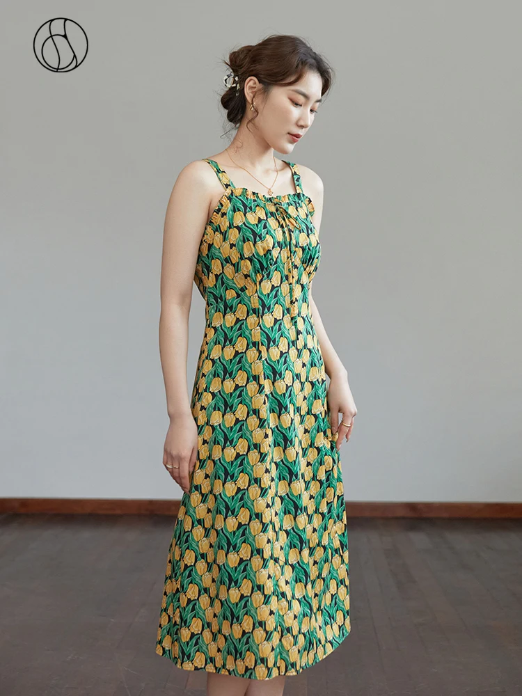 

Платье-комбинация DUSHU женское средней длины, 100% хлопок, с принтом, романтичное офисное платье во французском стиле, Весенняя юбка без рукаво...