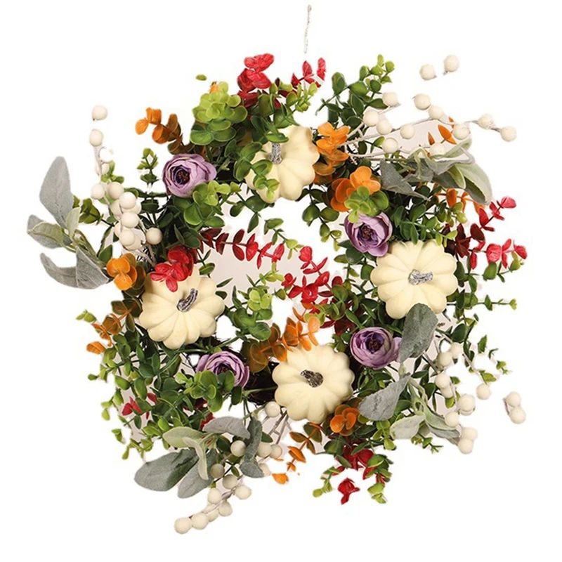 

Artificial Christmas Wreath With Eucalyptus Leaf Pumpkin Rose Flower For Front Door Wall Window Wedding Party Home Decor