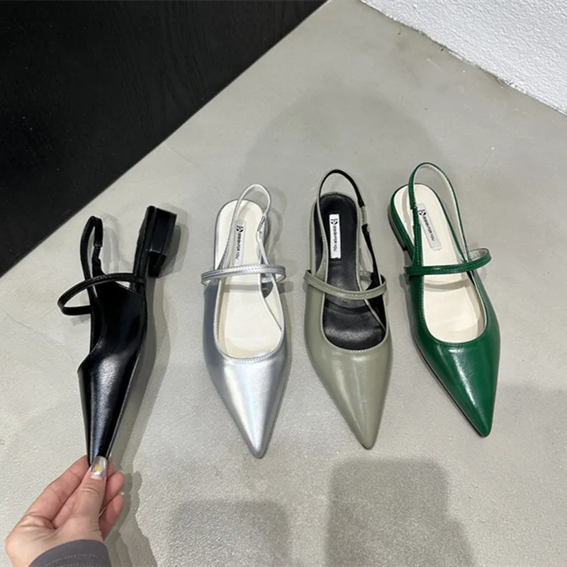 

Bailamos 2023 Spring New Women Flats Fashion Pointed Toe Shallow Sandals Ladies Elegant Square Low Heel Dress Sandal Pumps Shoes
