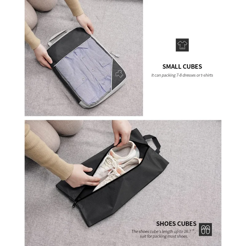 3/6PCS Compressed Packing Cubes Travel Storage Set With Shoe Bag Mesh Visual Luggage Organizer Portable Lightweight Suitcase Bag images - 6