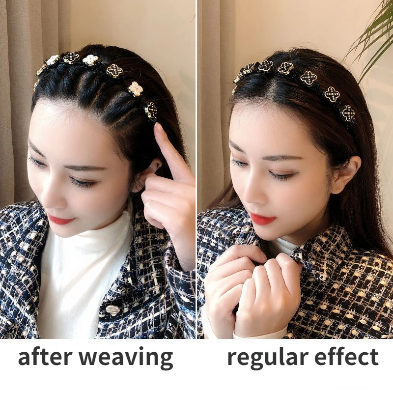 

Four-leaf Clover Clip Headband Can Be Braided Lazy Headband Multi-layer Hollow Bangs Hairpin for Woman