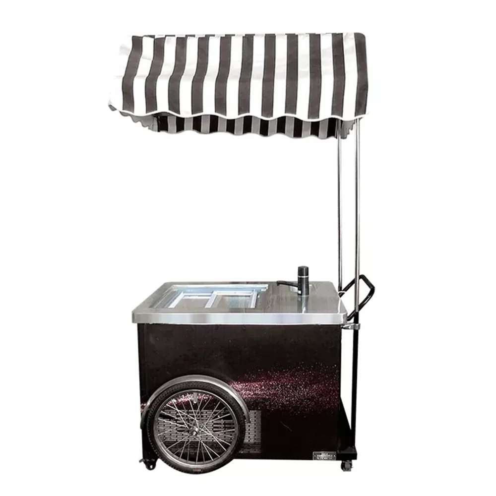 

2023 Ice Cream Cart with 100L Freezer Gelato Display Freezer Fridge Popsicle Refrigerated Drinks Cooler Beer Showcase Food Vans