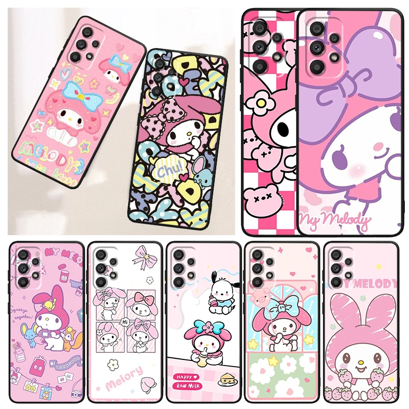 

Sanrio Melody Cartoon Cute Phone Case For Samsung A73 A72 A71 A53 A52 A51 A42 A33 A32 A23 A22 A21S A13 A04 A03 5G Black Funda