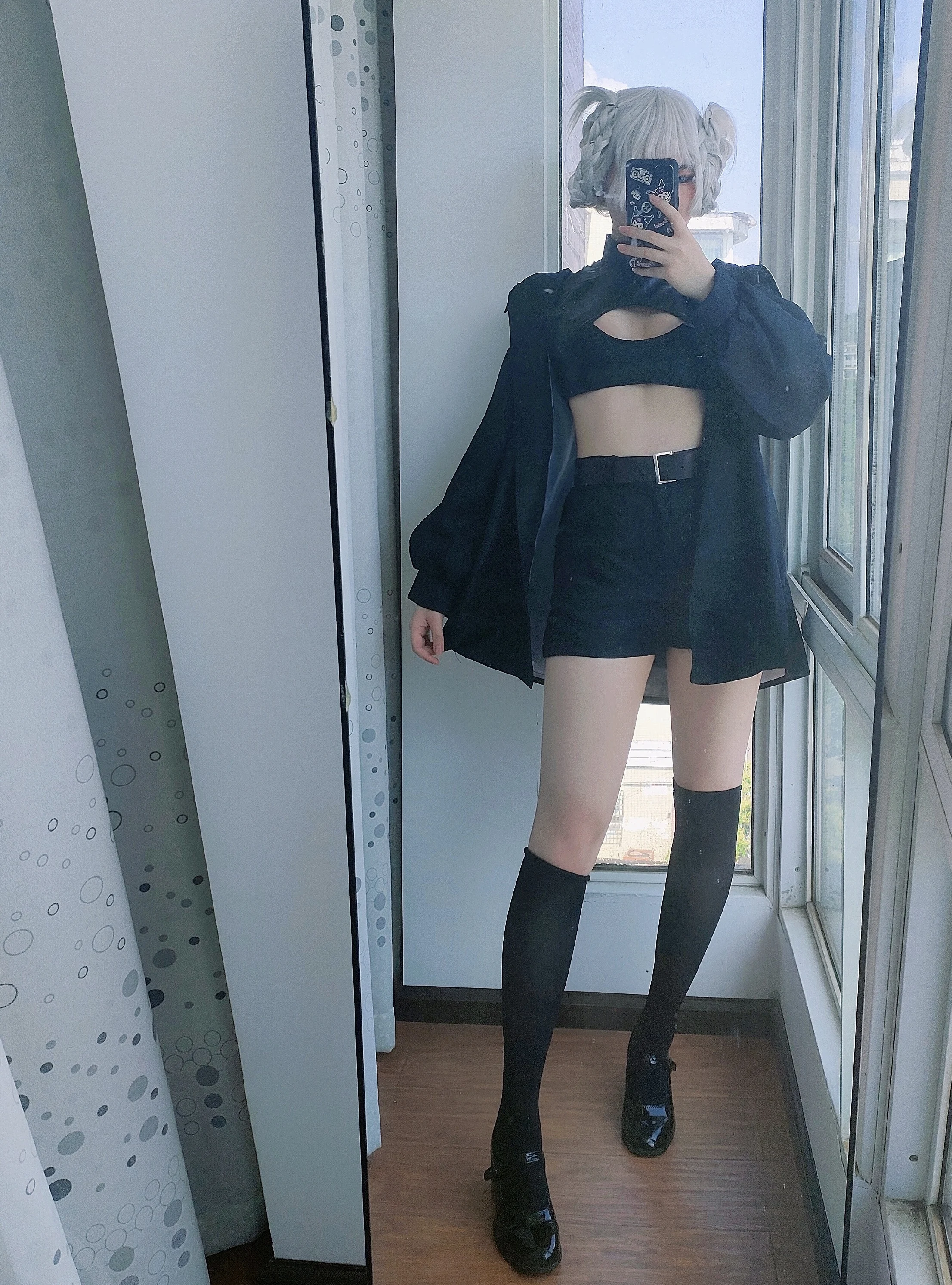 

Nanakusa Nazuna Cosplay Call of The Night Costume Wig Black Cloak Jacket Leather Vest Shorts Outfit Yofukashi No Uta Women New