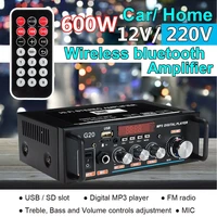 600w bluetooth amplifier 110v 220v 2ch hifi audio stereo power amp usb fm radio car home theater with remote control
