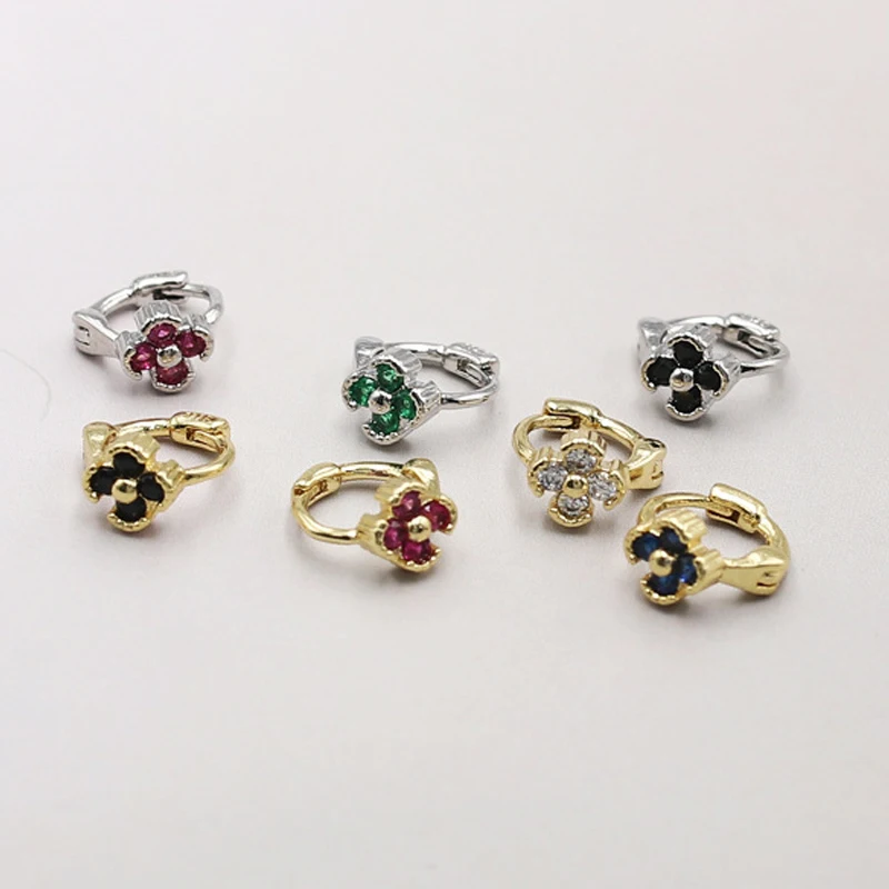 Модные маленькие медные серьги-кольца с цветком циркона для женщин и мужчин