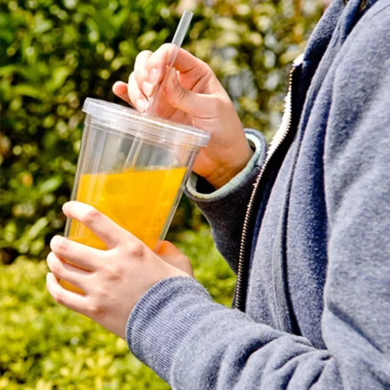 

500ml Clear Tumbler with Straw Reusable Transparent Double-layer Water bottle For Coffee milk DIY Smoothie Cup Drinkware