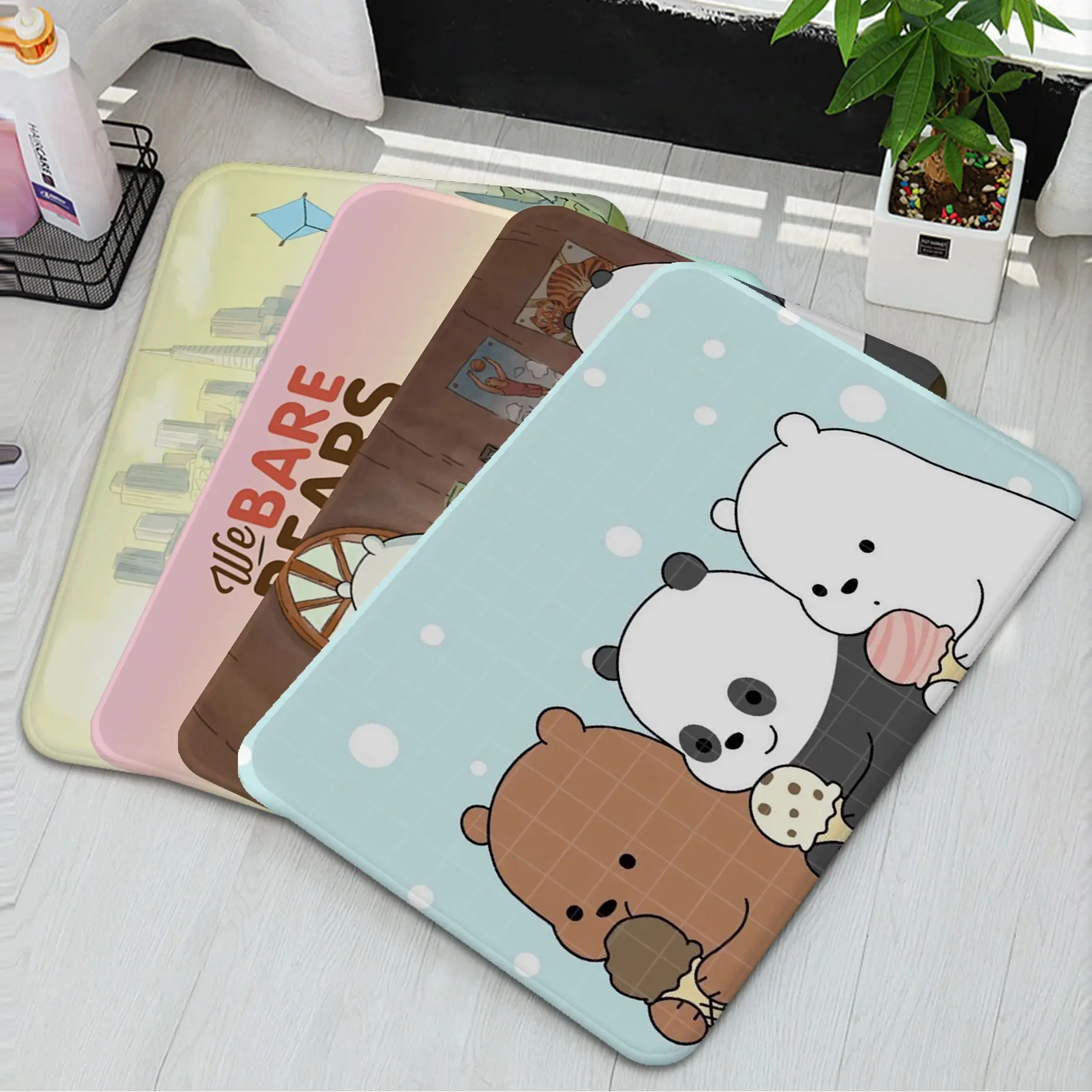 

Cartoon W-We B-Bare B-Bears Floor Mat Entrance Door Mat Nordic Style Bedroom Living Doormat Balcony Anti-Slip Modern Home Decor