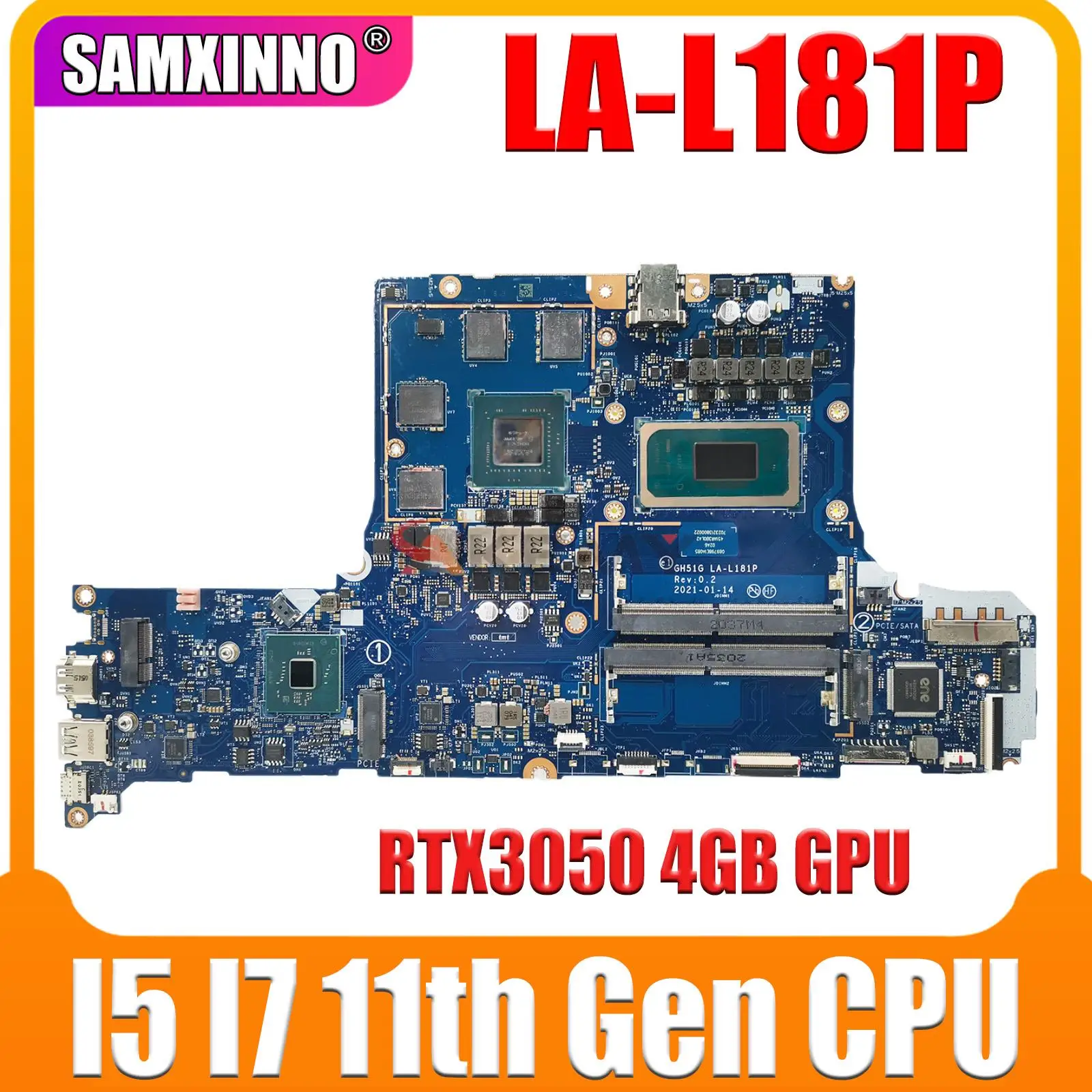 

Gh51g LA-L181P Motherboard.For ACER Nitro 5 AN517-54 Laptop Motherboard.With I5-11400H or i7 11800H CPU.RTX3050 4GB GPU