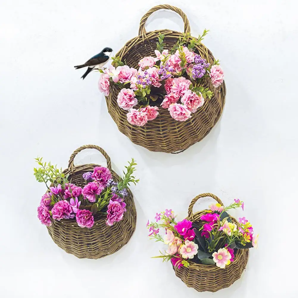 

Hanging Baskets Portable Round Hard-wear Attractive Wicker Rattan Plant Hanger Wall Decor Plant Hanger Flower Baskets