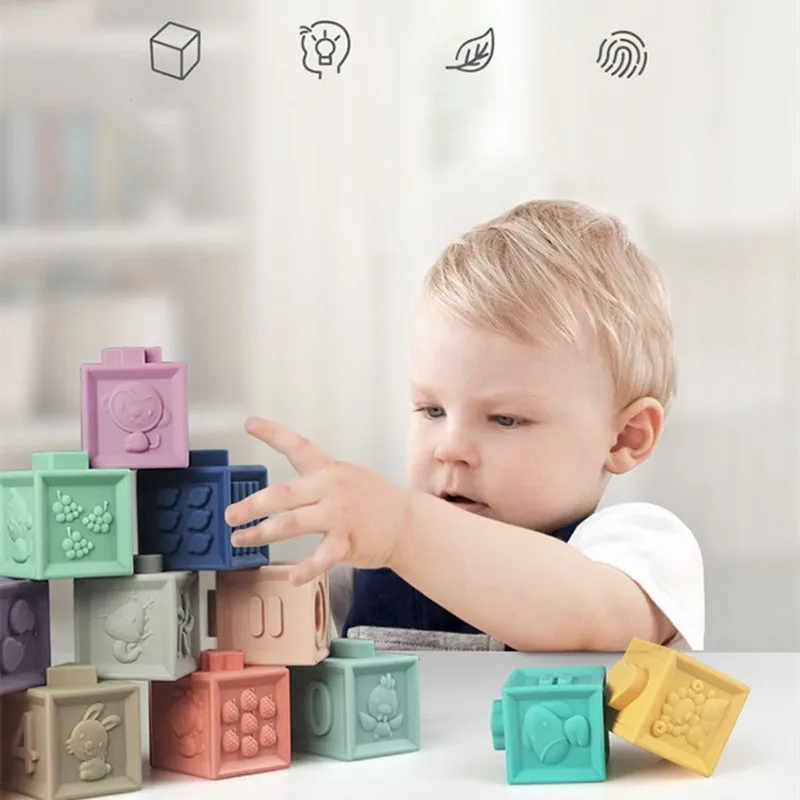 

Kids Silicone Build Blocks Baby Teether Toys Infant Toddler Enlighten Stacking Toy Soft Stacked Cup Children Early Education Toy