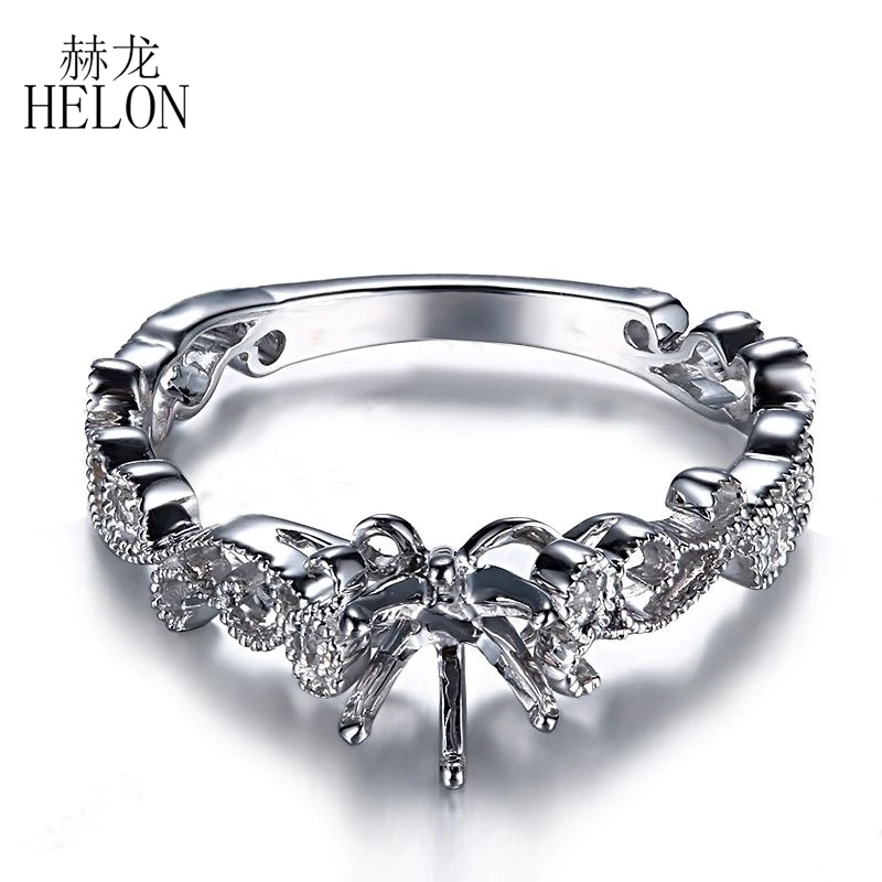 

HELON Round 5-5.5mm Solid 18K 14K 10K White Gold Natural Diamonds Semi Mount Engagement Ring For Women Anniversarry Best Gift
