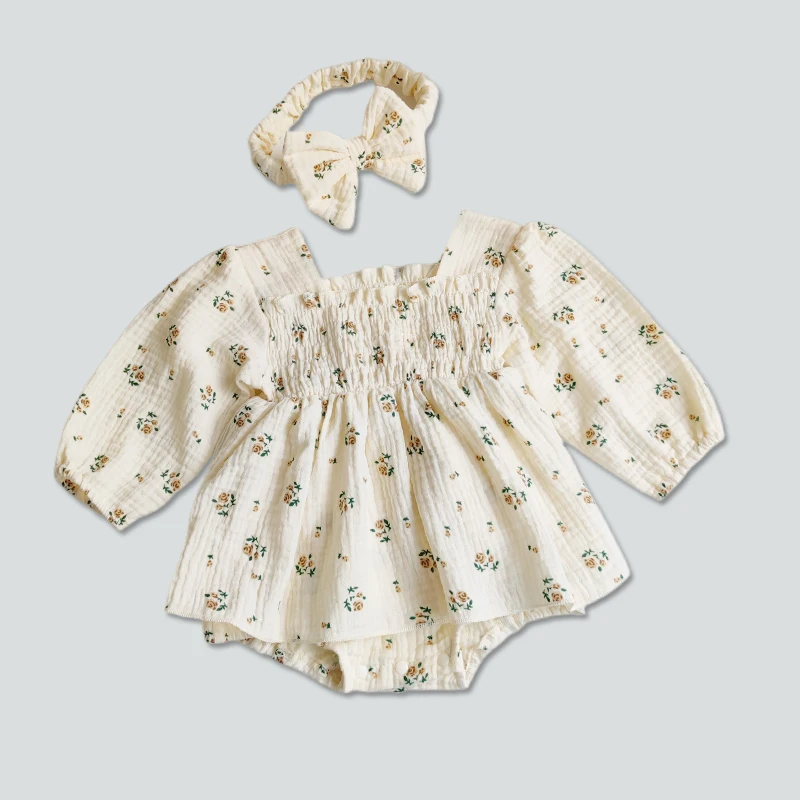 

Детская одежда для девочек, муслиновое хлопковое боди с цветочным принтом и оборками для маленьких девочек, цельное платье принцессы на день рождения