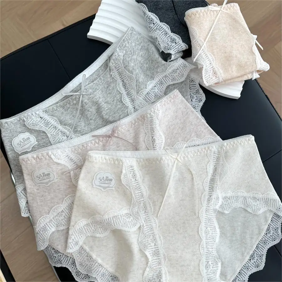 

long leg sexy lace Seamless Panties women Mid-rise briefs lingerie 5A 100% cotton crotch sweet young girl underpants N8379