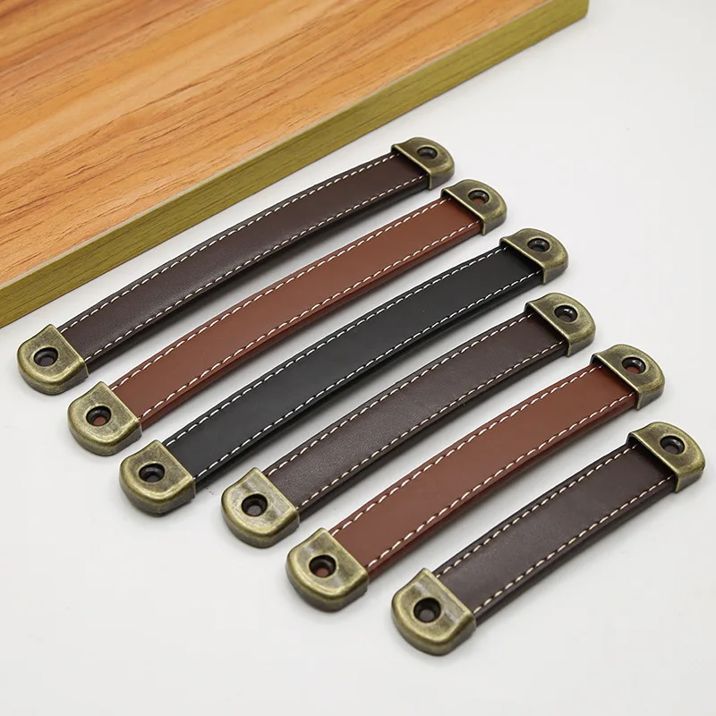 

Retro Furniture Cabinets Drawers Handle Classical Pu Leather Knob Brass Wardrobe Cupboard Shoe Cabinet Door Bedroom Bag Handle