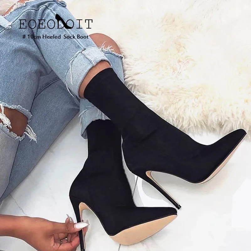 

EOEODOIT 2023 New Patchwork Stretch Ankle Boots For Women Platform Winter Shoes Woman Short Boot Fashion Chunky Footwear 35-40