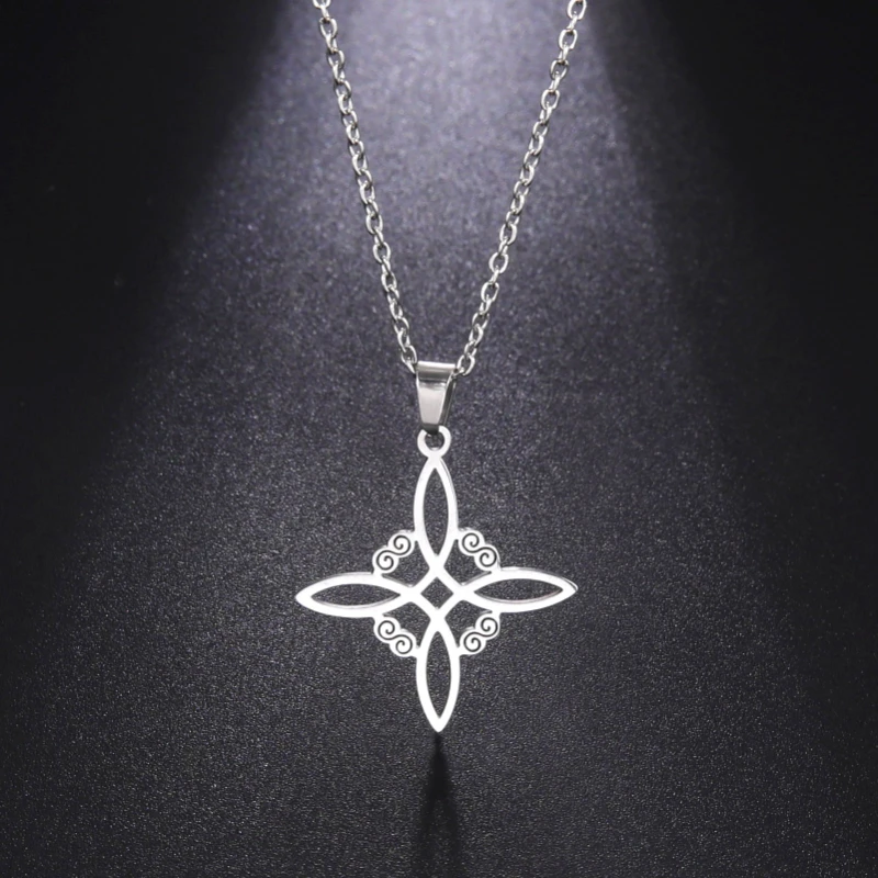 

Silver Color Stainless Steel Witch Knot Necklace for Women Supernatural Jewelry Witchcraft Amulet Protection Friend Gift