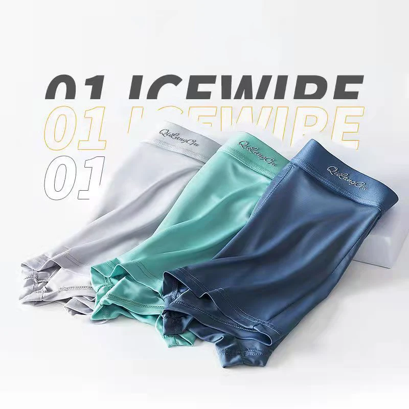 4Pcs Summer Men Boxers Ice Silk Seamless Sexy Underwear Man Breathable Underpants Boxer Male Ultra-thin Shorts Panties Wholesale