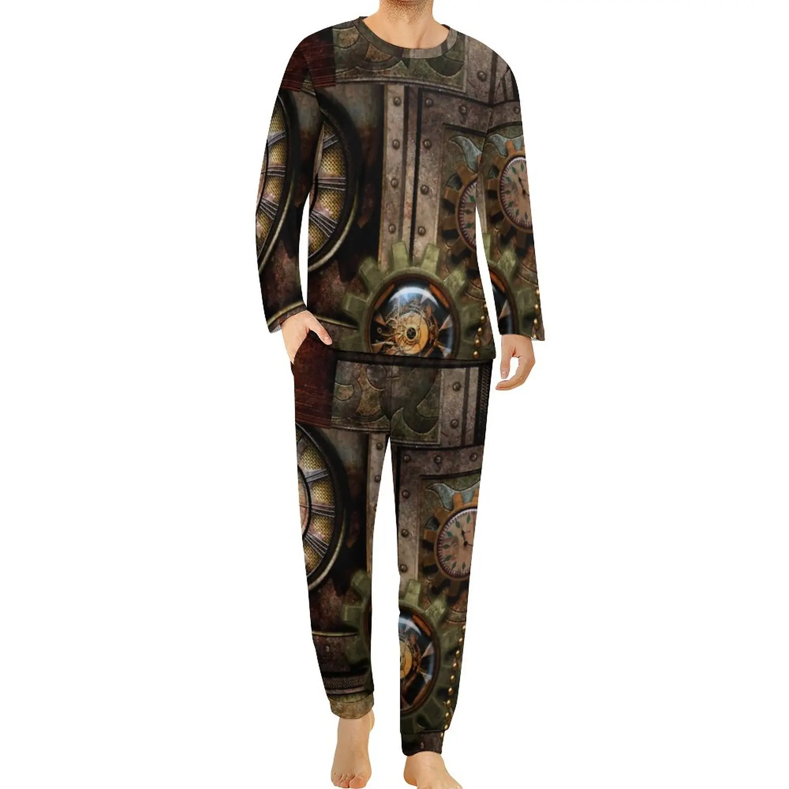 Wonderful Steampunk Pajamas Long Sleeve Vintage Print Two Piece Casual Pajama Sets Spring Male Graphic Retro Oversize Nightwear