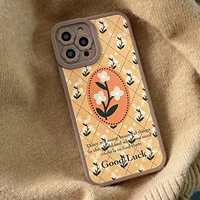 retro sweet diamond plaid flowers art phone case for iphone 13 12 11 pro max xs max xr 7 8 plus lens protection case cute cover
