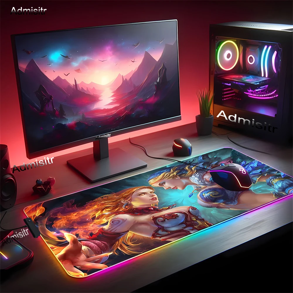 Фото DOTA2 Светодиодные игровые коврики для мыши Большой игровой настольный коврик PC Gamer Xxl Коврик для мыши RGB Крутой коврик для мыши Светящиеся коврики для мыши с подсветкой №4