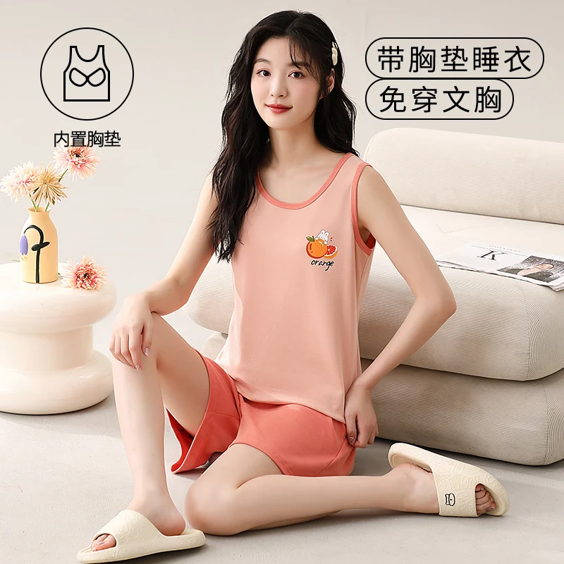 Летний женский оригинальный комплект хлопковая одежда для сна с бюстгальтером