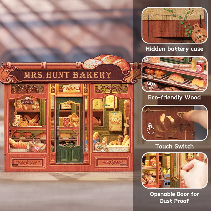 Фото CUTEBEE Book Nook Kit 3D DIY Кукольный домик со светодиодной подсветкой Книжная полка Вставка Street Shop Серия Миниатюрная модель для домашнего декора для вечеринки №3