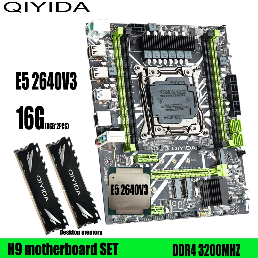 Комплект материнской платы QIYIDA E5H9 LGA 2011-3 с процессором Intel Xeon E5 2640 V3 16 Гб (2*8 ГБ)