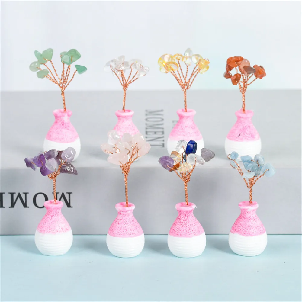 

Rough Stone Base Natural Crystal Tree Ornament Handicraft Amethyst Fortune Tree Home Office Desktop Healing Wishing Tree