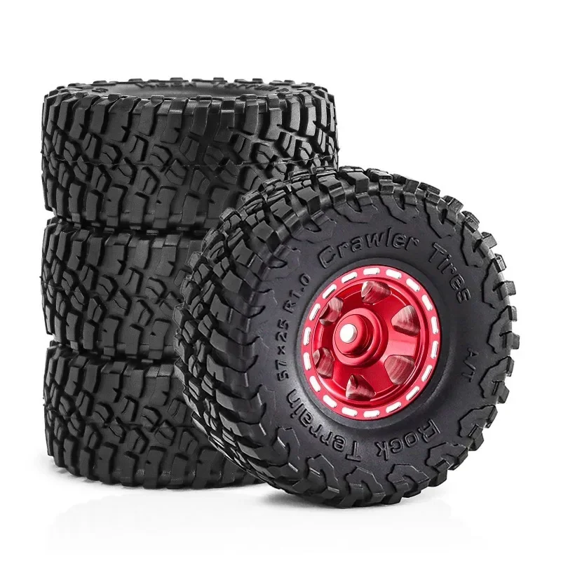 4pcs 57mm 1.0&quot Metal Beadlock Wheel Tire Set For 1/18 1/24 RC Crawler Car TRXS 4M SCX24 AX24 FCX24 Upgrade Parts Accessories