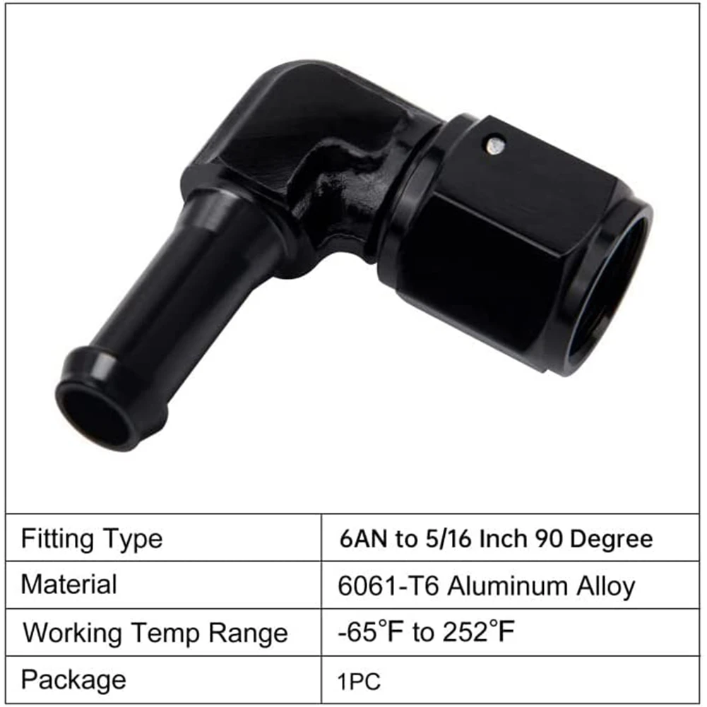 Шарнирные фитинги с внутренней резьбой 6AN на колено 5/16 дюйма Алюминиевый шланг