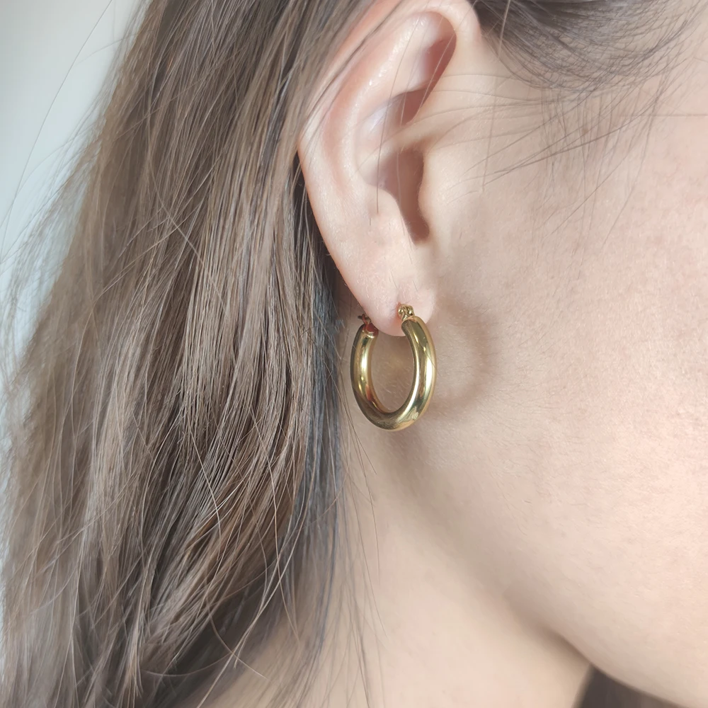 

18k Gold Plated Stainless Steel Round Earrings Women Gold Silver Hoop Earrings