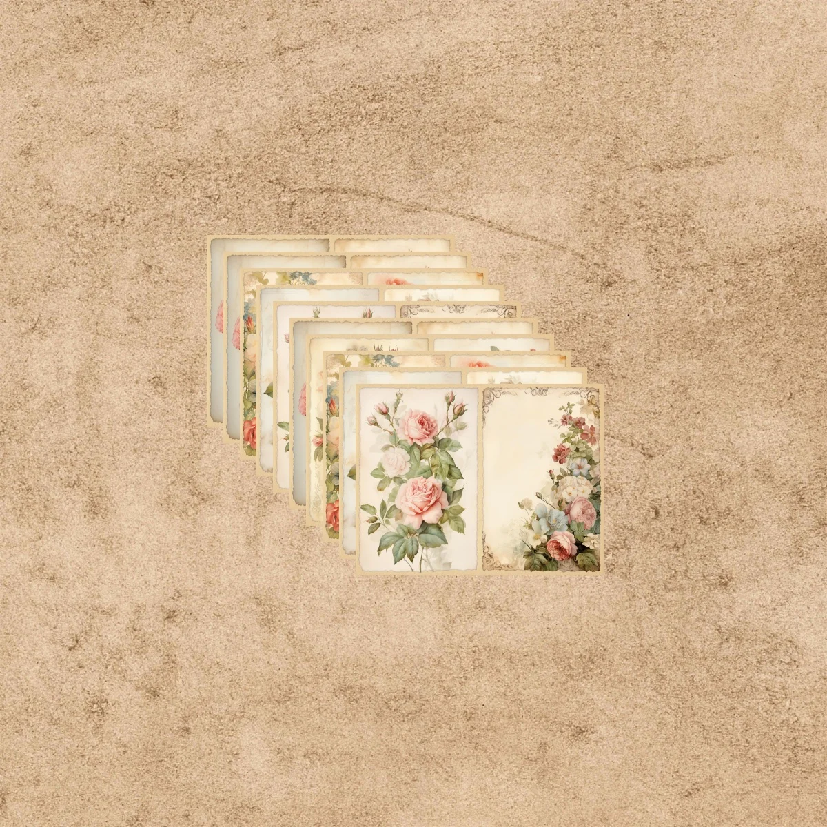 10 листов формата А5 праздничный фон с розовыми розами винтажный гранж-журнал