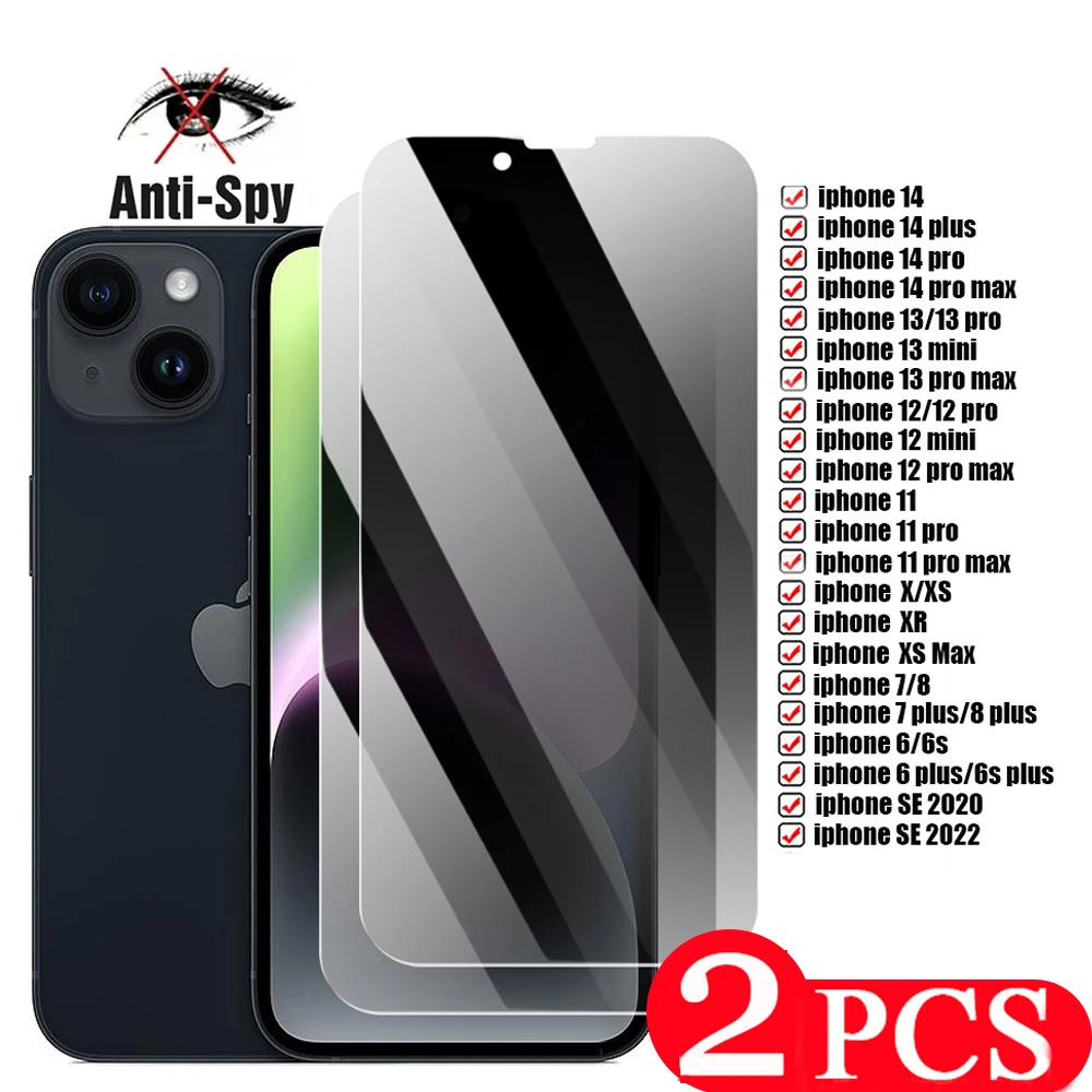 

2Pcs Tempered Glass For iPhone 14 13 12 mini 11 Pro MAX Anti-Spy Glass For iPhone 7 8 6 Plus X XR XS SE Privacy Screen Protector